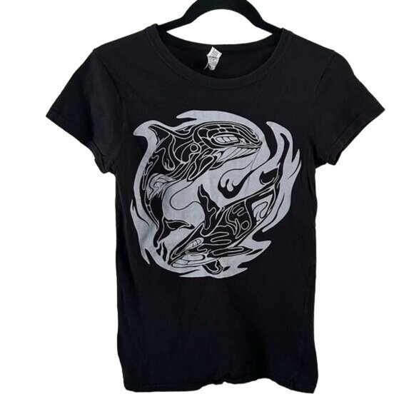 Delta Ringspun Black Orca Whale Graphic T-Shirt Small - Picture 1 of 10